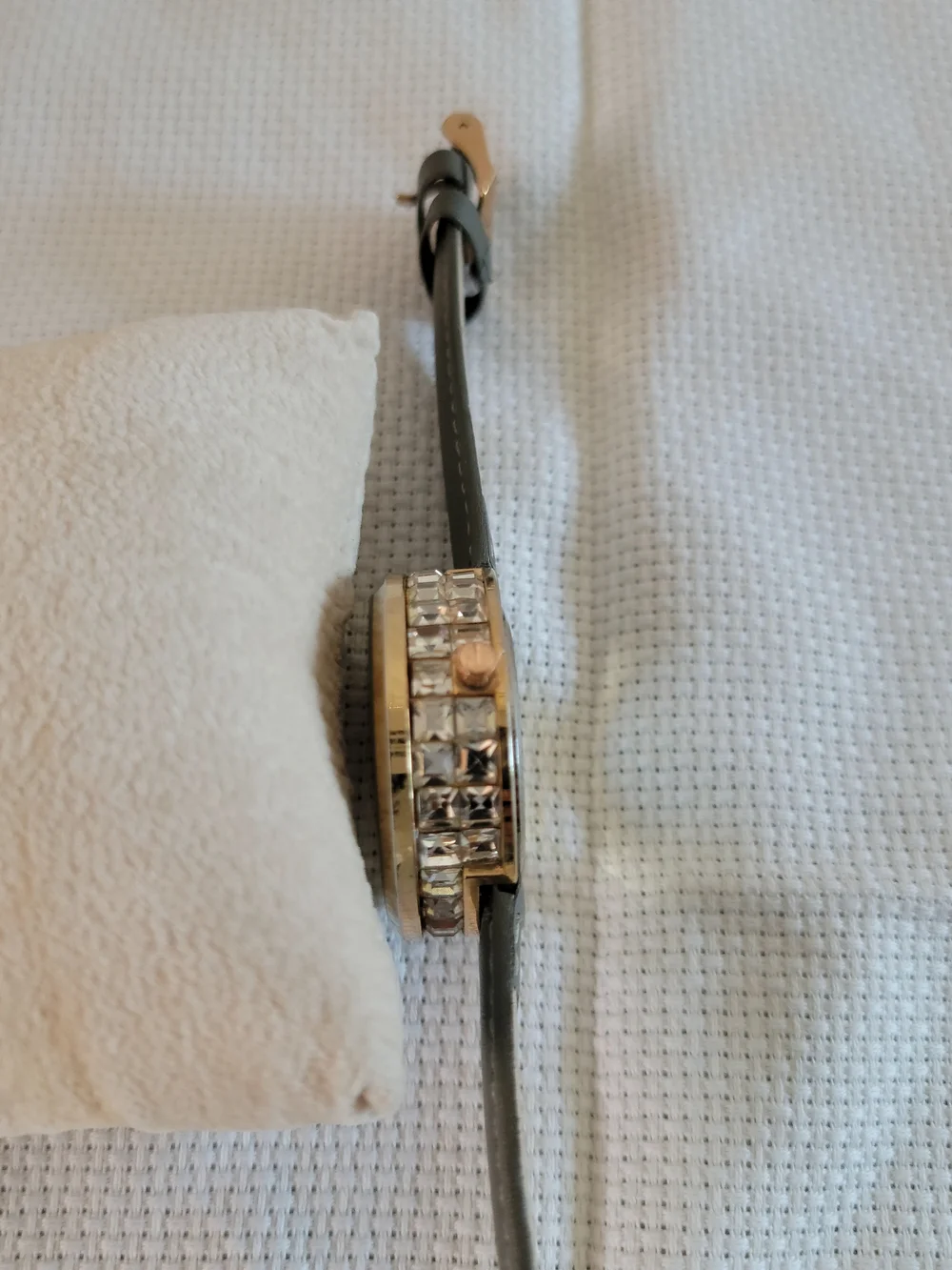 Traci Lynn Rose Gold Crystal Studded Dial Watch with Gray Strap